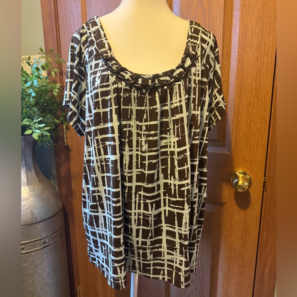 APT 9 Womans Plus Size 1X Brown & Mint Green Blouse EUC